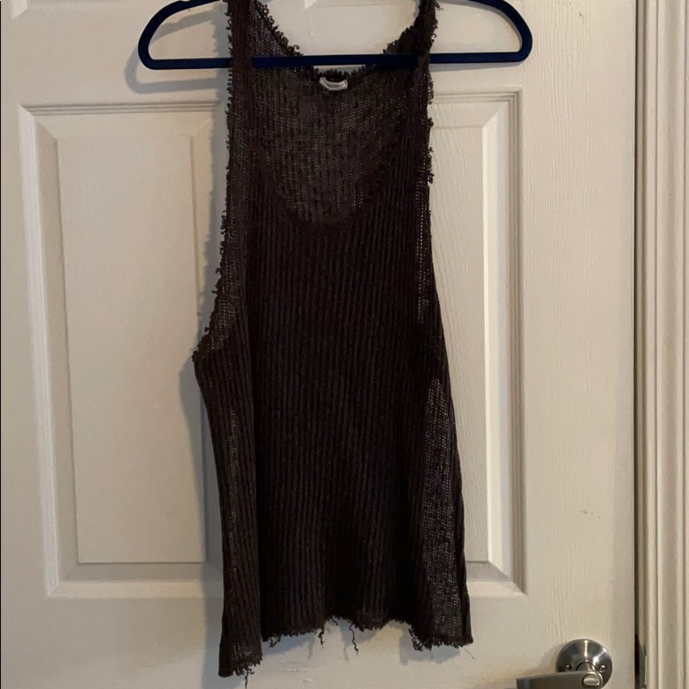 See through gray cami with raw edge
